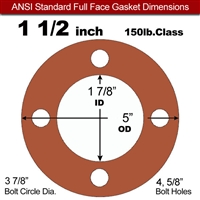 Red SBR Rubber Full Face Gasket - 150 Lb. - 1/8" Thick - 1-1/2" Pipe