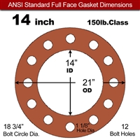 Red SBR Rubber Full Face Gasket - 150 Lb. - 1/8" Thick - 14" Pipe