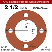 Red SBR Rubber Full Face Gasket - 150 Lb. - 1/8" Thick - 2-1/2" Pipe