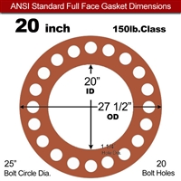 Red SBR Rubber Full Face Gasket - 150 Lb. - 1/8" Thick - 20" Pipe