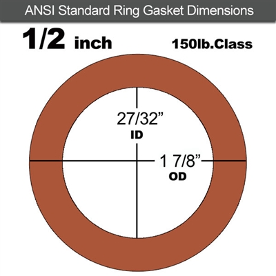 Red SBR Rubber Ring Gasket - 150 Lb. - 1/16" Thick - 1/2" Pipe