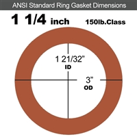 Red SBR Rubber Ring Gasket - 150 Lb. - 1/16" Thick - 1-1/4" Pipe