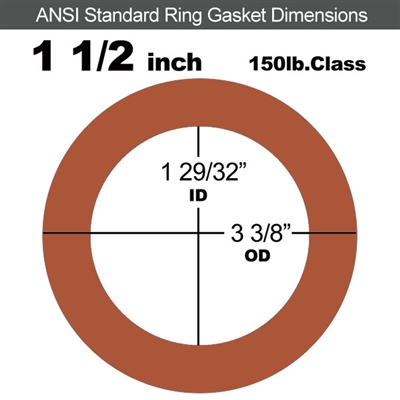 Red SBR Rubber Ring Gasket - 150 Lb. - 1/16" Thick - 1-1/2" Pipe