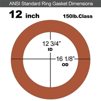 Red SBR Rubber Ring Gasket - 150 Lb. - 1/16" Thick - 12" Pipe