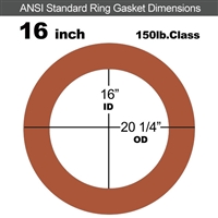 Red SBR Rubber Ring Gasket - 150 Lb. - 1/16" Thick - 16" Pipe