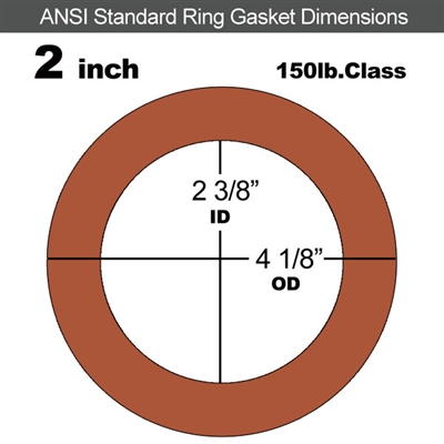 Red SBR Rubber Ring Gasket - 150 Lb. - 1/16" Thick - 2" Pipe
