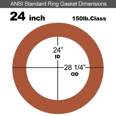 Red SBR Rubber Ring Gasket - 150 Lb. - 1/16" Thick - 24" Pipe