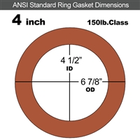 Red SBR Rubber Ring Gasket - 150 Lb. - 1/16" Thick - 4" Pipe