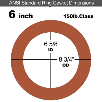 Red SBR Rubber Ring Gasket - 150 Lb. - 1/16" Thick - 6" Pipe
