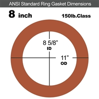Red SBR Rubber Ring Gasket - 150 Lb. - 1/16" Thick - 8" Pipe