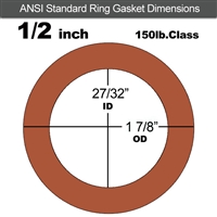 Red SBR Rubber Ring Gasket - 150 Lb. - 1/8" Thick - 1/2" Pipe
