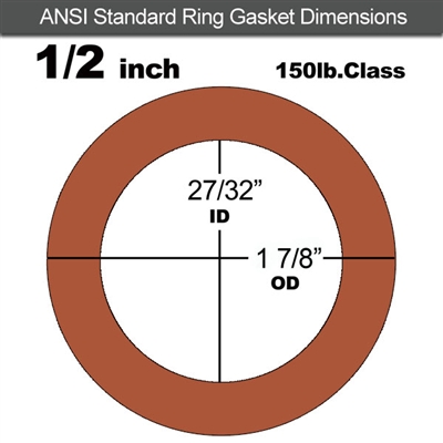 Red SBR Rubber Ring Gasket - 150 Lb. - 1/8" Thick - 1/2" Pipe