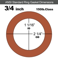 Red SBR Rubber Ring Gasket - 150 Lb. - 1/8" Thick - 3/4" Pipe