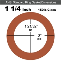 Red SBR Rubber Ring Gasket - 150 Lb. - 1/8" Thick - 1-1/4" Pipe