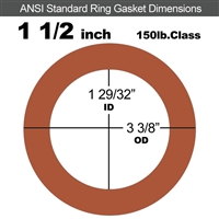 Red SBR Rubber Ring Gasket - 150 Lb. - 1/8" Thick - 1-1/2" Pipe