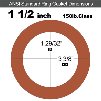 Red SBR Rubber Ring Gasket - 150 Lb. - 1/8" Thick - 1-1/2" Pipe