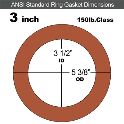 Red SBR Rubber Ring Gasket - 150 Lb. - 1/8" Thick - 3" Pipe