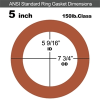 Red SBR Rubber Ring Gasket - 150 Lb. - 1/8" Thick - 5" Pipe