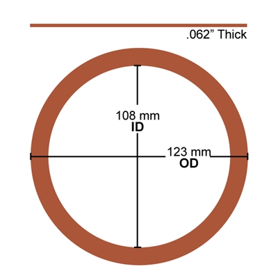 60 Duro Red Silicone Rubber Ring Gasket - 108 MM ID x 123 MM OD x .062" Thick