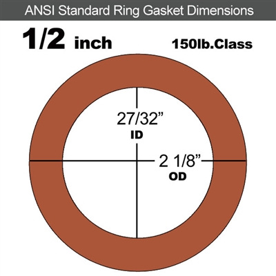 60 Duro Red Silicone Rubber Ring Gasket - 150 Lb. - 1/16" Thick - 1/2" Pipe