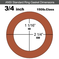 60 Duro Red Silicone Rubber Ring Gasket - 150 Lb. - 1/16" Thick - 3/4" Pipe