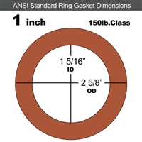 60 Duro Red Silicone Rubber Ring Gasket - 150 Lb. - 1/16" Thick - 1" Pipe