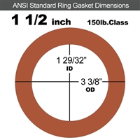 60 Duro Red Silicone Rubber Ring Gasket - 150 Lb. - 1/16" Thick - 1-1/2" Pipe