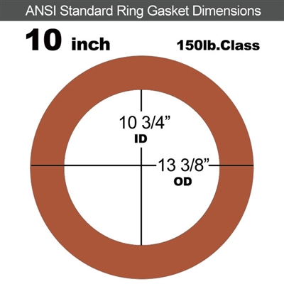 60 Duro Red Silicone Rubber Ring Gasket - 150 Lb. - 1/16" Thick - 10" Pipe