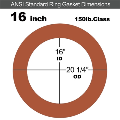 60 Duro Red Silicone Rubber Ring Gasket - 150 Lb. - 1/16" Thick - 16" Pipe