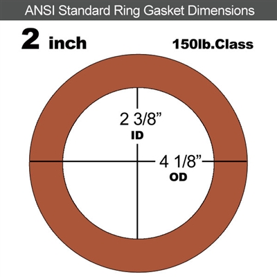 60 Duro Red Silicone Rubber Ring Gasket - 150 Lb. - 1/16" Thick - 2" Pipe