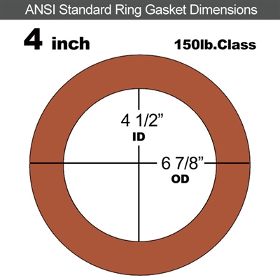 60 Duro Red Silicone Rubber Ring Gasket - 150 Lb. - 1/16" Thick - 4" Pipe