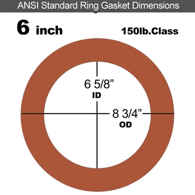 60 Duro Red Silicone Rubber Ring Gasket - 150 Lb. - 1/16" Thick - 6" Pipe