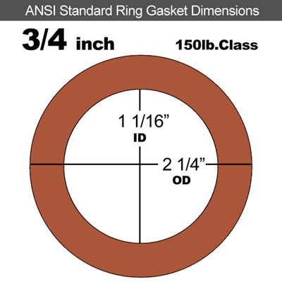 60 Duro Red Silicone Rubber Ring Gasket - 150 Lb. - 1/8" Thick - 3/4" Pipe