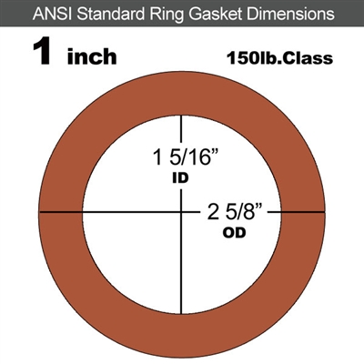 60 Duro Red Silicone Rubber Ring Gasket - 150 Lb. - 1/8" Thick - 1" Pipe