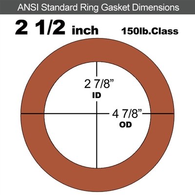 60 Duro Red Silicone Rubber Ring Gasket - 150 Lb. - 1/8" Thick - 2-1/2" Pipe