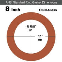 60 Duro Red Silicone Rubber Ring Gasket - 150 Lb. - 1/8" Thick - 8" Pipe