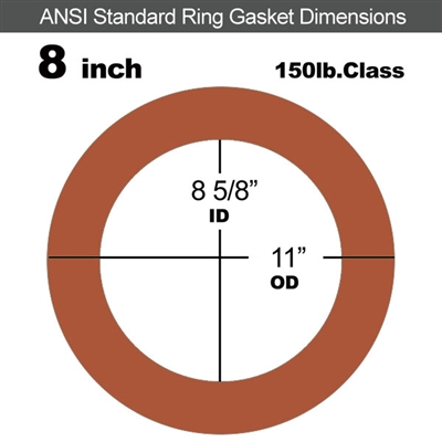 60 Duro Red Silicone Rubber Ring Gasket - 150 Lb. - 1/8" Thick - 8" Pipe