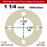 40 Duro Tan Pure Gum Full Face Gasket - 150 Lb. - 1/16" Thick - 1-1/4" Pipe