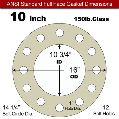 40 Duro Tan Pure Gum Full Face Gasket - 150 Lb. - 1/16" Thick - 10" Pipe