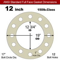 40 Duro Tan Pure Gum Full Face Gasket - 150 Lb. - 1/16" Thick - 12" Pipe