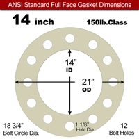 40 Duro Tan Pure Gum Full Face Gasket - 150 Lb. - 1/16" Thick - 14" Pipe