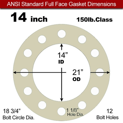 40 Duro Tan Pure Gum Full Face Gasket - 150 Lb. - 1/16" Thick - 14" Pipe