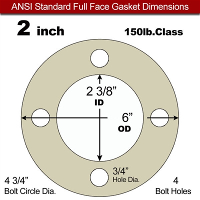 40 Duro Tan Pure Gum Full Face Gasket - 150 Lb. - 1/16" Thick - 2" Pipe