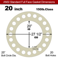 40 Duro Tan Pure Gum Full Face Gasket - 150 Lb. - 1/16" Thick - 20" Pipe