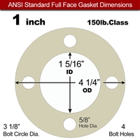 40 Duro Tan Pure Gum Full Face Gasket - 150 Lb. - 1/8" Thick - 1" Pipe