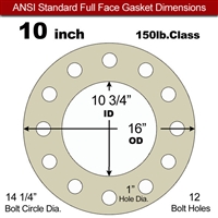 40 Duro Tan Pure Gum Full Face Gasket - 150 Lb. - 1/8" Thick - 10" Pipe