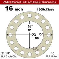 40 Duro Tan Pure Gum Full Face Gasket - 150 Lb. - 1/8" Thick - 16" Pipe