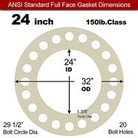 40 Duro Tan Pure Gum Full Face Gasket - 150 Lb. - 1/8" Thick - 24" Pipe