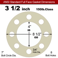 40 Duro Tan Pure Gum Full Face Gasket - 150 Lb. - 1/8" Thick - 3-1/2" Pipe