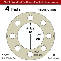 40 Duro Tan Pure Gum Full Face Gasket - 150 Lb. - 1/8" Thick - 4" Pipe